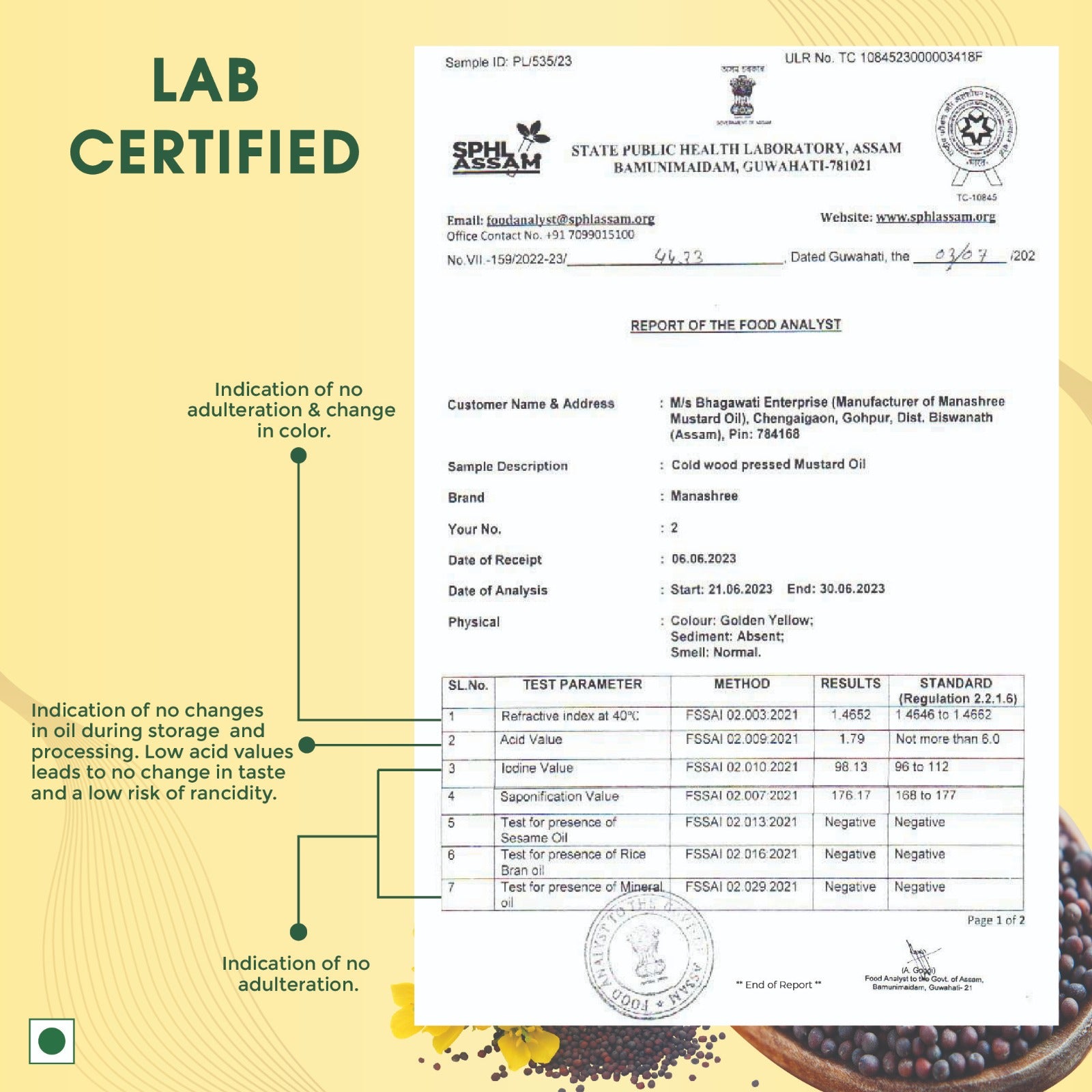 Manashree Cold Pressed Mustard Oil - Seeds collected Directly from farmers